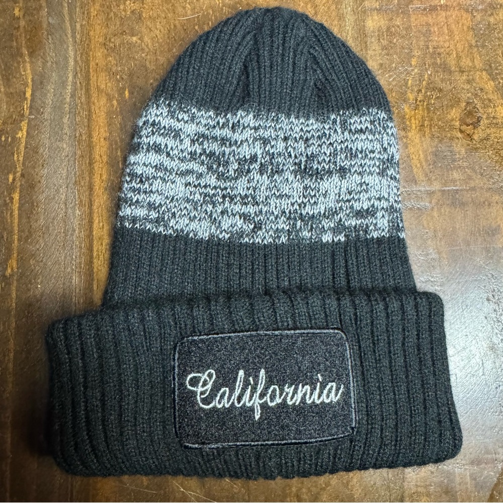 Multiple Gray Shades Embroidered California Patch Knit Beanie